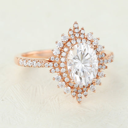 1.33 CT Oval Cluster & Pave Moissanite Engagement Ring