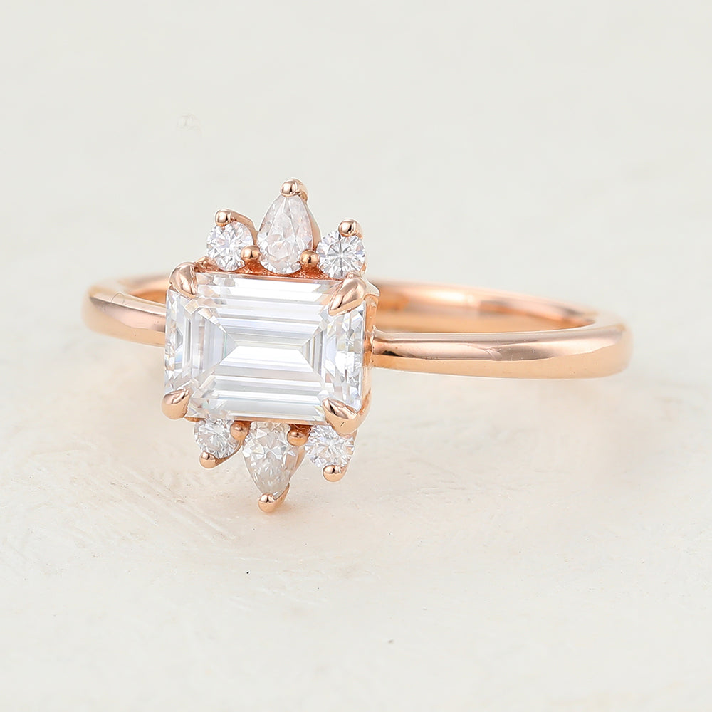 0.92 CT Emerald Cluster Moissanite Engagement Ring