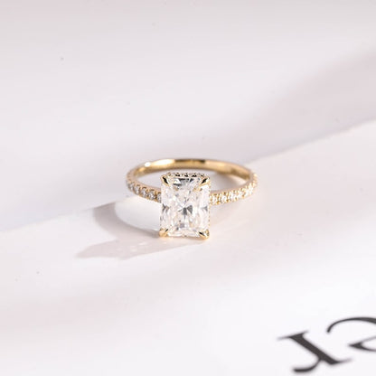 Stunning 1.0 - 2.0 CT Radiant Moissanite Engagement Ring with Pave & Hidden Halo Design 1