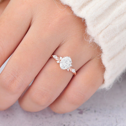 1.33 CT Oval Twisted Shank Cluster Lab-Grown Diamond Engagement Ring