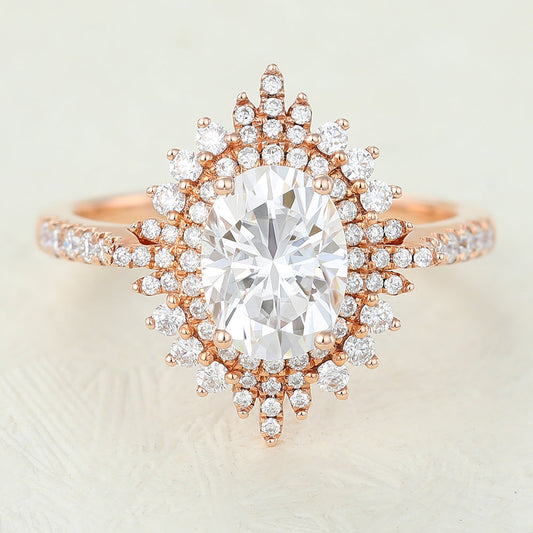 1.33 CT Oval Cluster & Pave Moissanite Engagement Ring