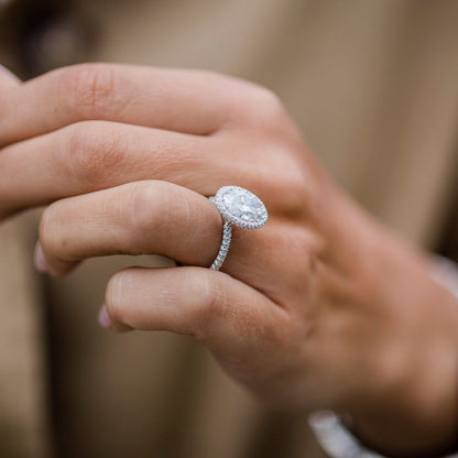 3.85 CT Oval Halo & Pave Lab Grown Diamond Engagement Ring