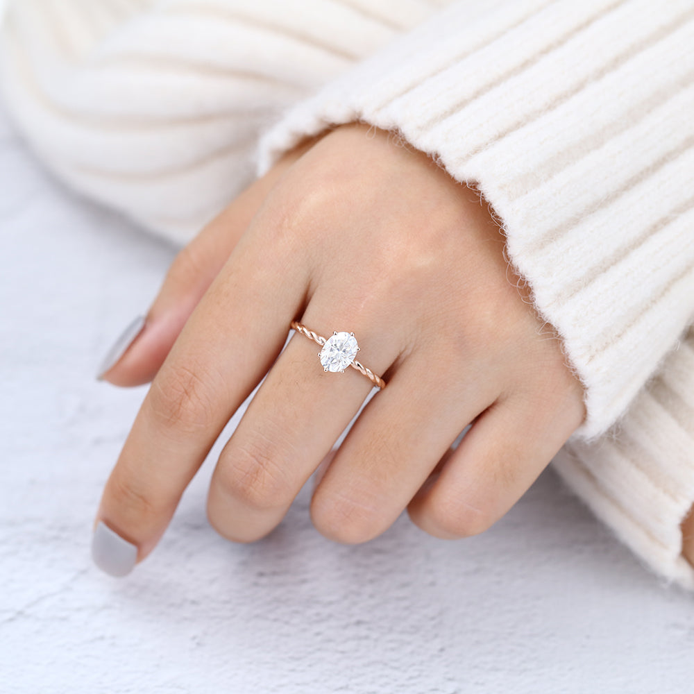 1.33 CT Oval Solitaire & Twisted Shank Moissanite Engagement Ring