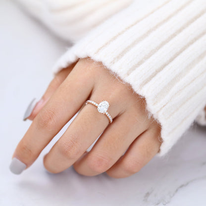 1.33 CT Oval Pave Moissanite Engagement Ring