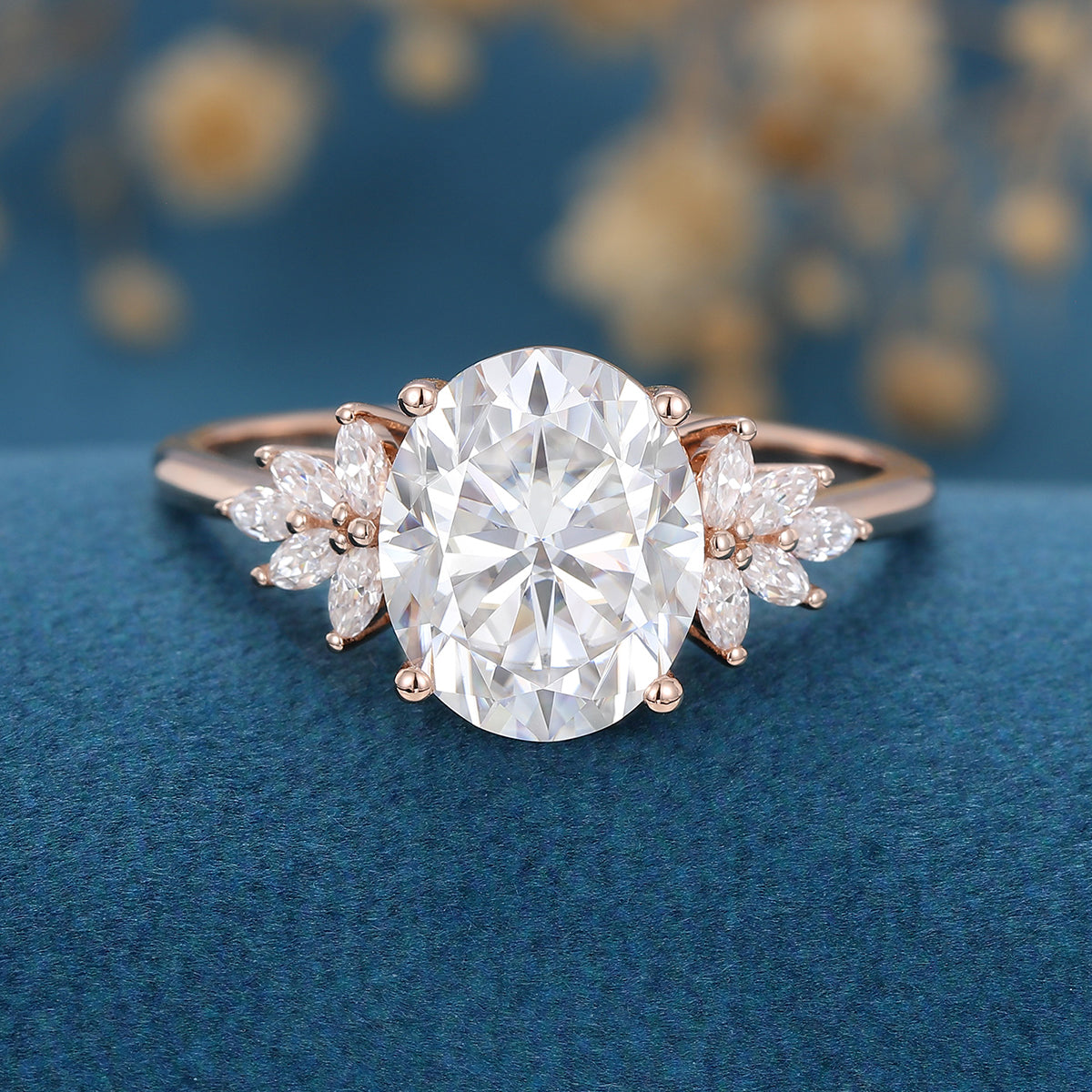 3.74 CT Oval Cluster Lab Grown Diamond Engagement Ring