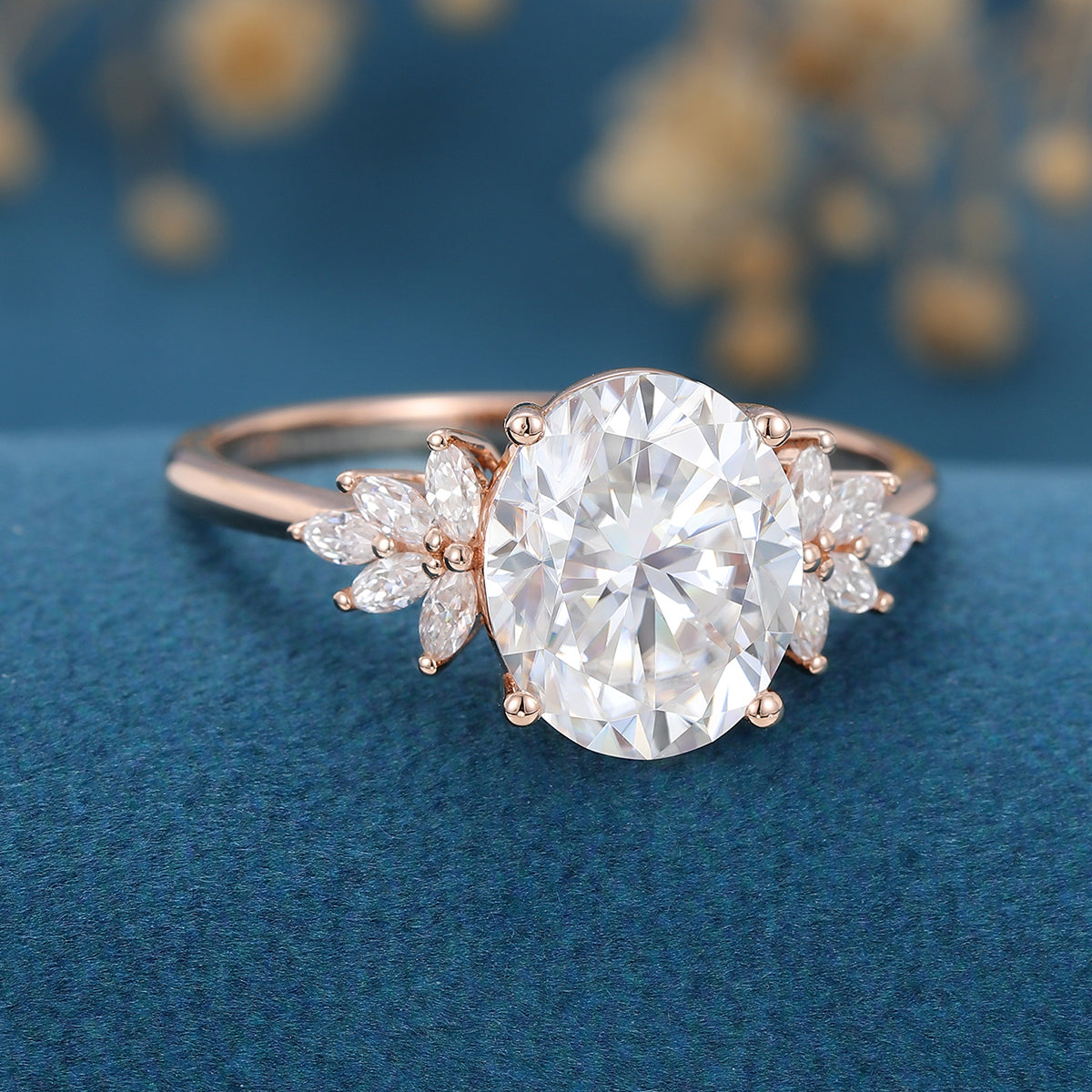 3.74 CT Oval Cluster Lab Grown Diamond Engagement Ring