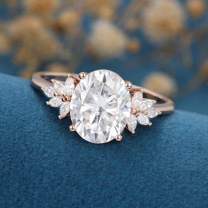 3.74 CT Oval Cluster Lab Grown Diamond Engagement Ring