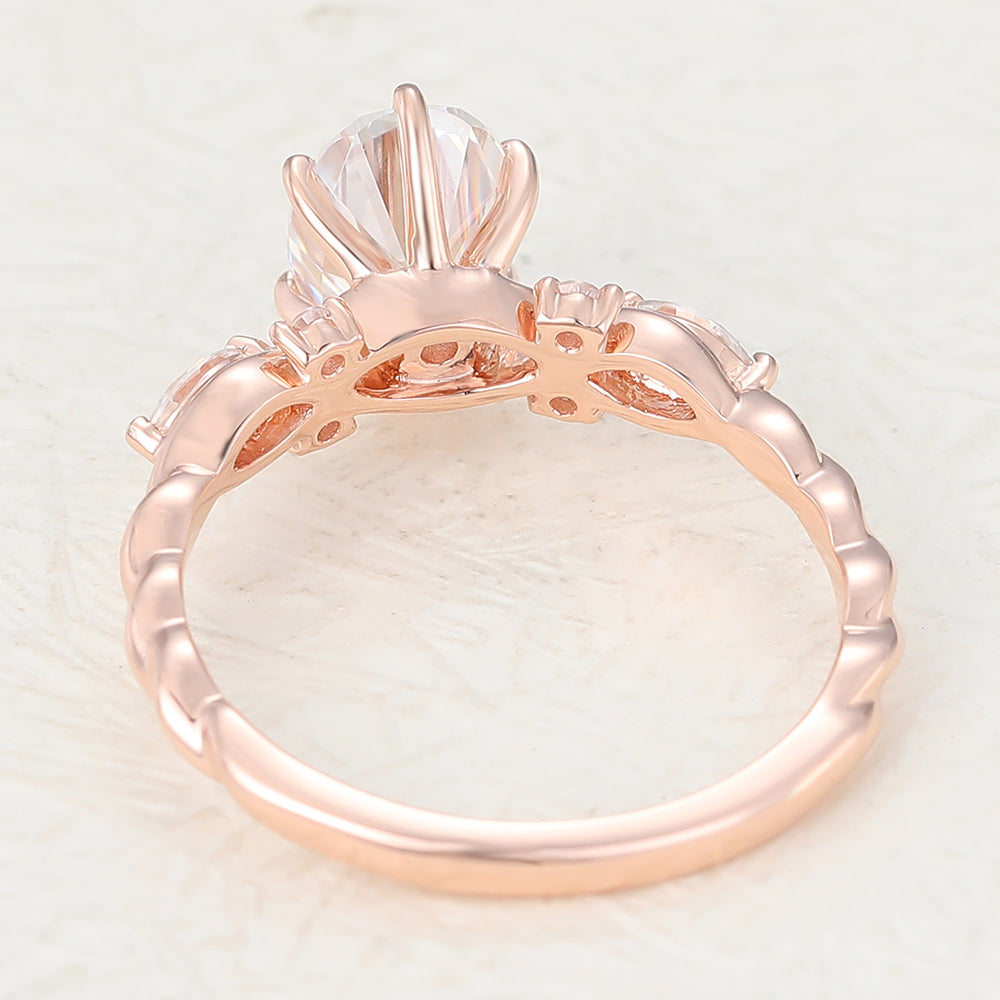 1.33 CT Oval Cluster Twisted Shank Moissanite Engagement Ring