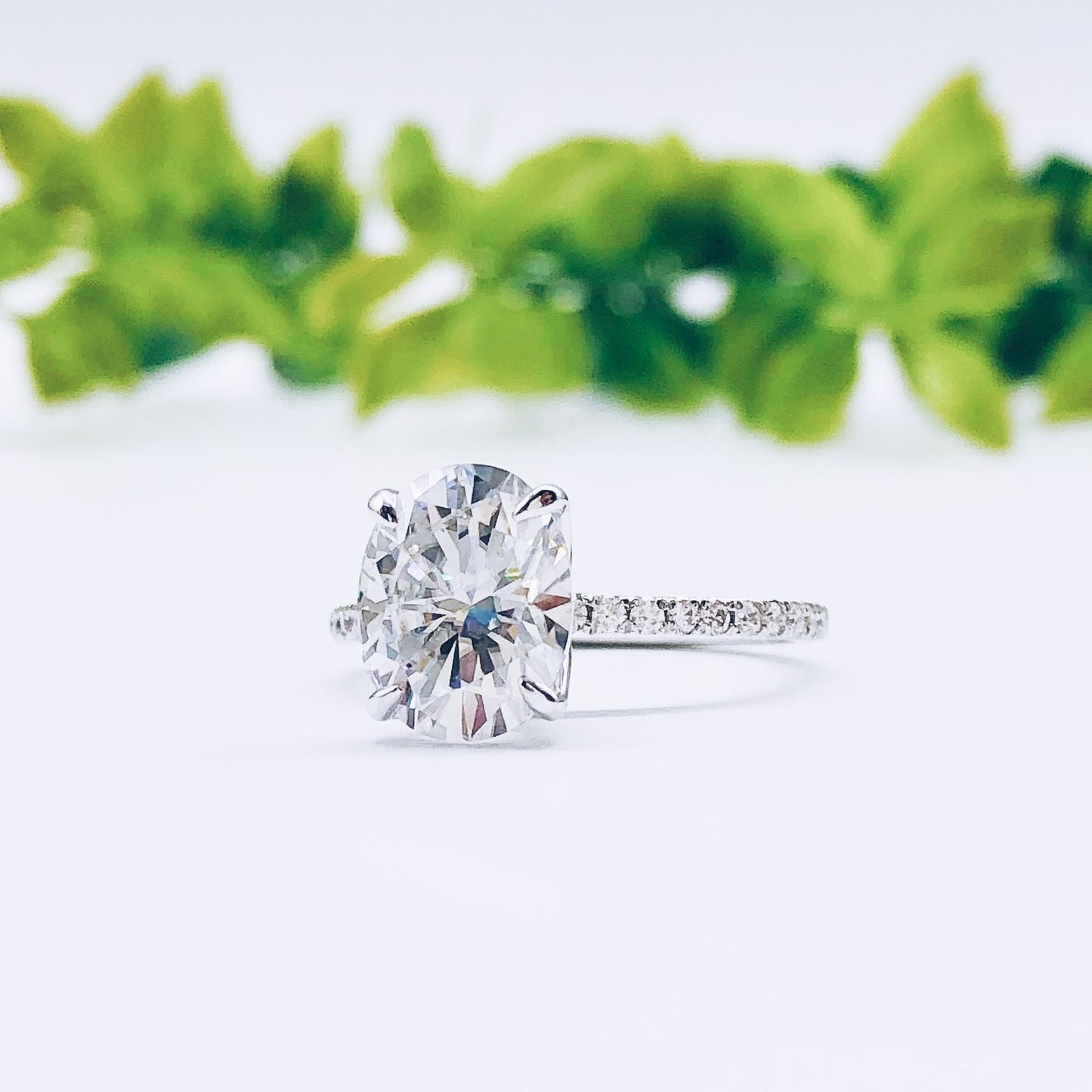 1.91 CT Oval Pave Moissanite Engagement Ring