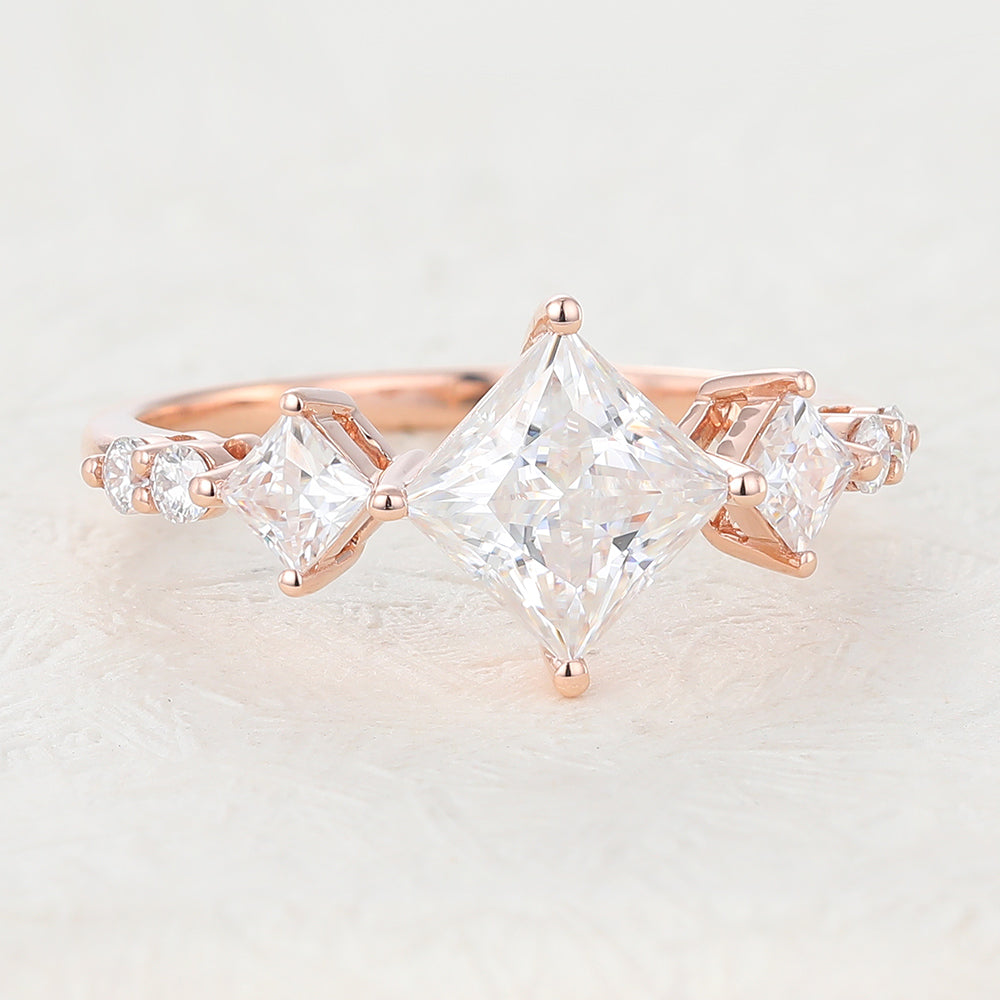 1.35 CT Princess Cluster Moissanite Engagement Ring