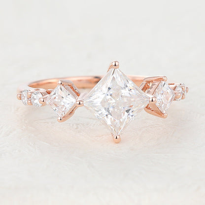 1.35 CT Princess Cluster Moissanite Engagement Ring