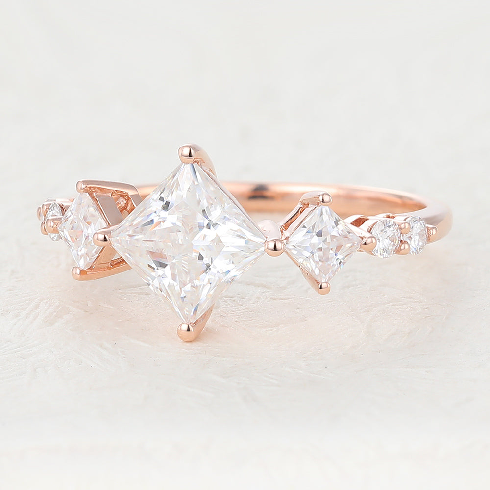 1.35 CT Princess Cluster Moissanite Engagement Ring