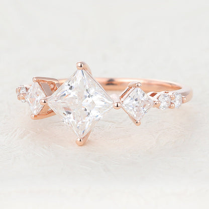 1.35 CT Princess Cluster Moissanite Engagement Ring