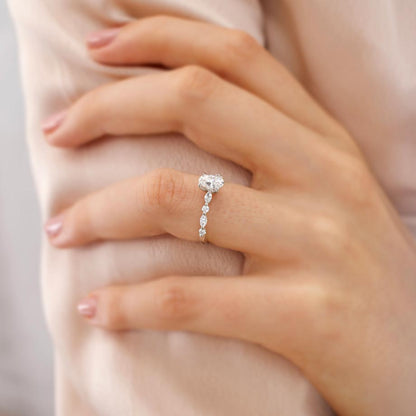 0.9 CT Oval Pave Lab Grown Diamond Engagement Ring