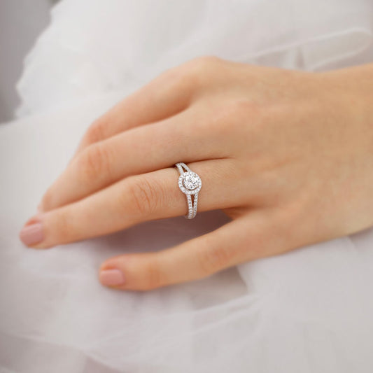 0.5 CT Round Halo, Pave & Split Shank  Lab Grown Diamond Engagement Ring