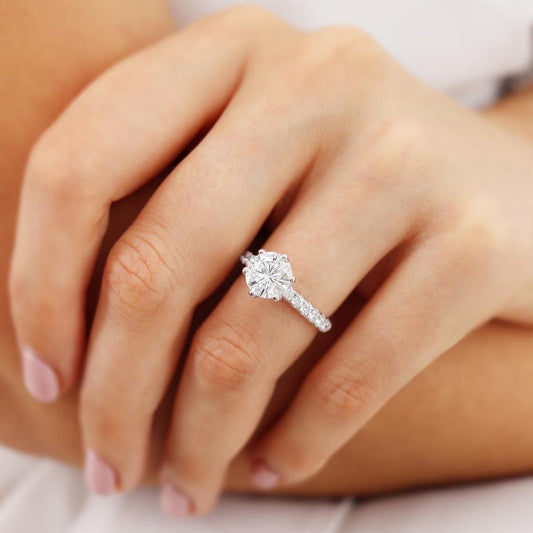 1.9 CT Round Pave Lab Grown Diamond Engagement Ring