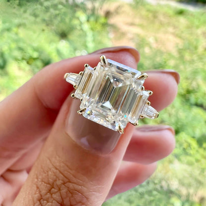 5.75 CT Emerald Three Stone Moissanite Engagement Ring