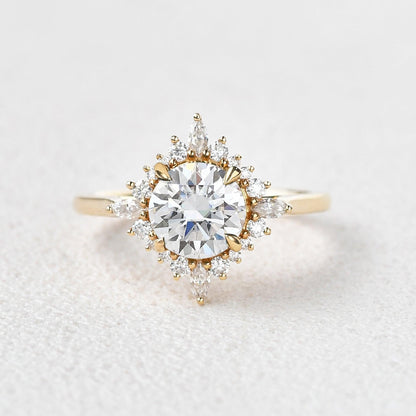 1.8 CT Round Cluster Lab Grown Diamond Engagement Ring