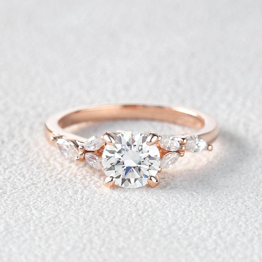 1 CT Round Cluster Lab Grown Diamond Engagement Ring