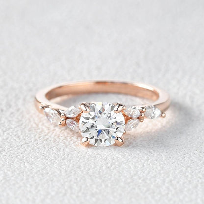 1 CT Round Cluster Lab Grown Diamond Engagement Ring