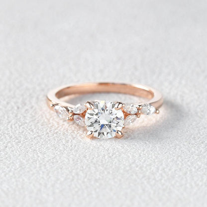1 CT Round Cluster Lab Grown Diamond Engagement Ring