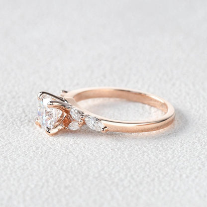 1 CT Round Cluster Lab Grown Diamond Engagement Ring