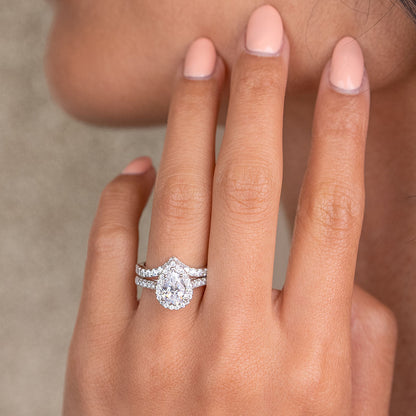 1.33 CT Pear Halo & Pave Lab Grown Diamond Engagement Ring