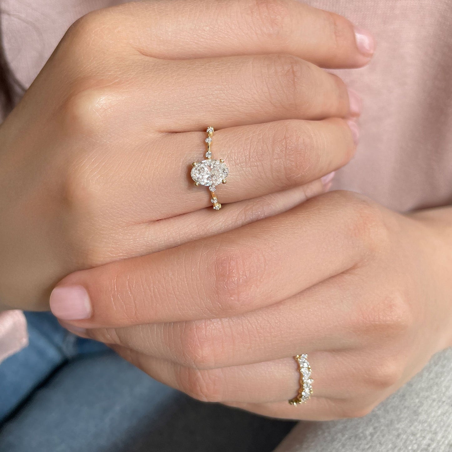 0.50 CT Oval Dainty Pave Moissanite Engagement Ring