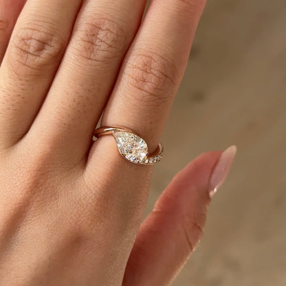 1.54CT East West Pear Swirl Pave Moissanite Engagement Ring