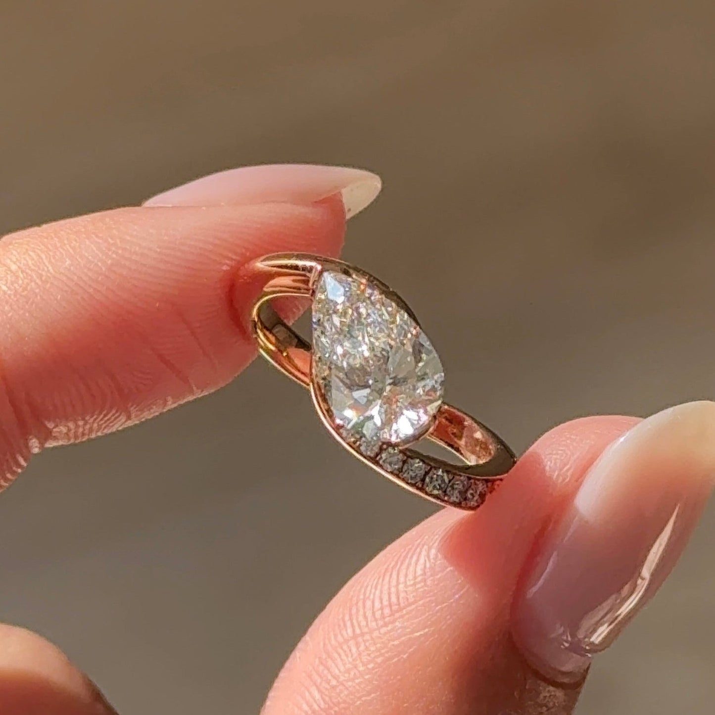 1.54CT East West Pear Swirl Pave Moissanite Engagement Ring