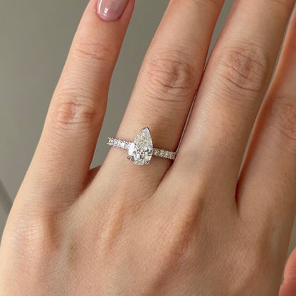 1.05 CT Pear Pave Moissanite Engagement Ring