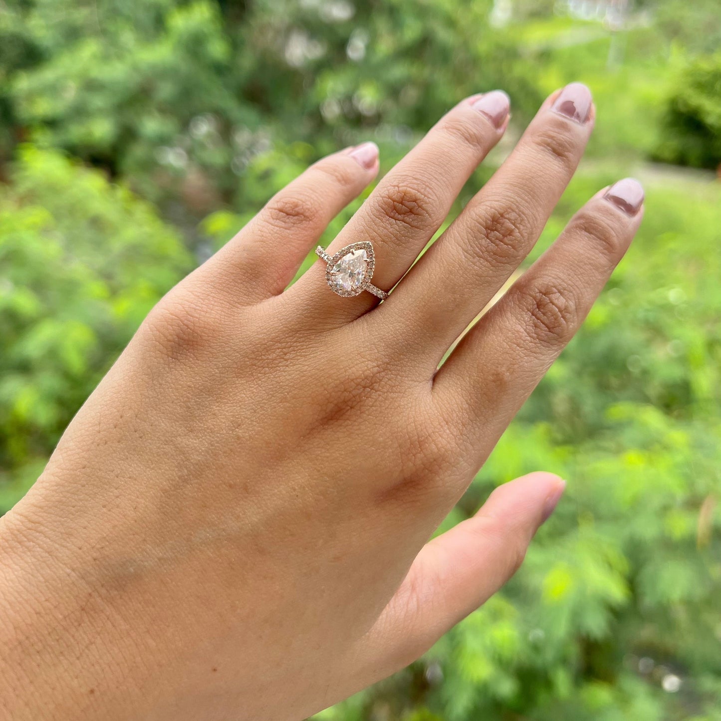 2.1 CT Pear Halo & Pave Moissanite Engagement Ring