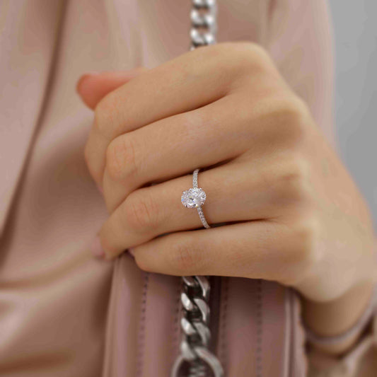 1.5 CT Oval Pave Lab Grown Diamond Engagement Ring