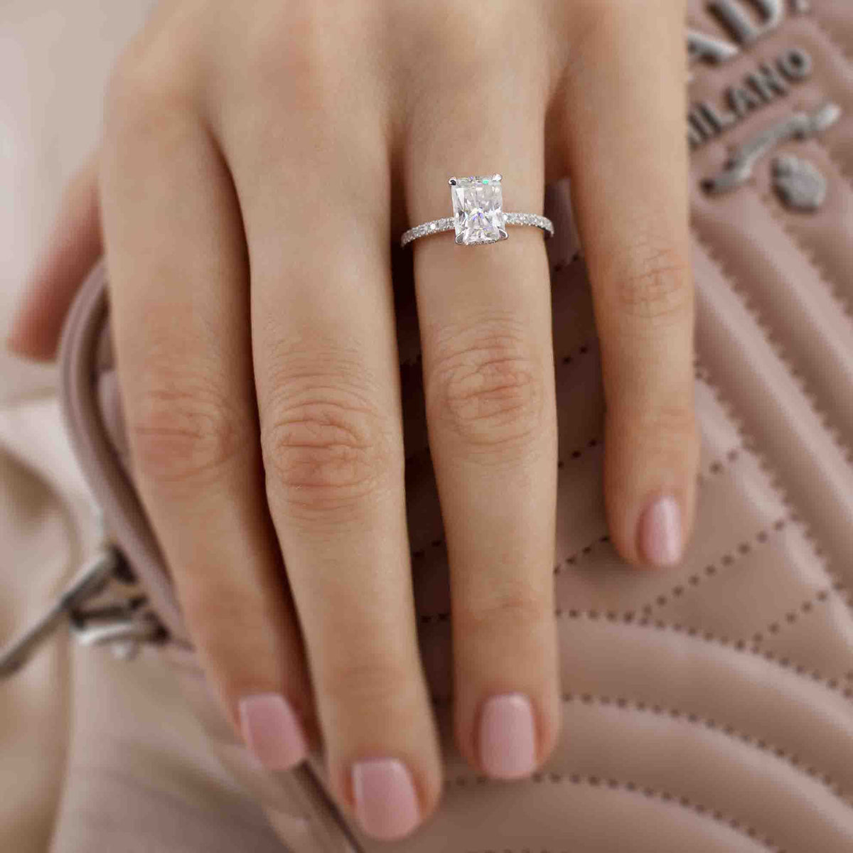 1.8 CT Radiant Pave Lab Grown Diamond Engagement Ring