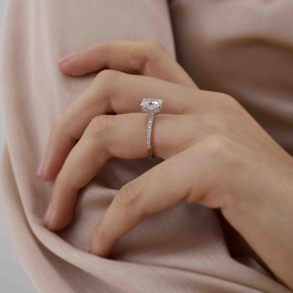 1.8 CT Radiant Pave Lab Grown Diamond Engagement Ring