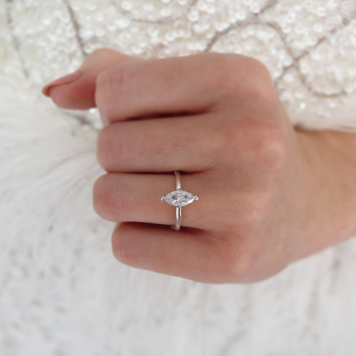 1 CT Marquise Solitaire Lab Grown Diamond Engagement Ring