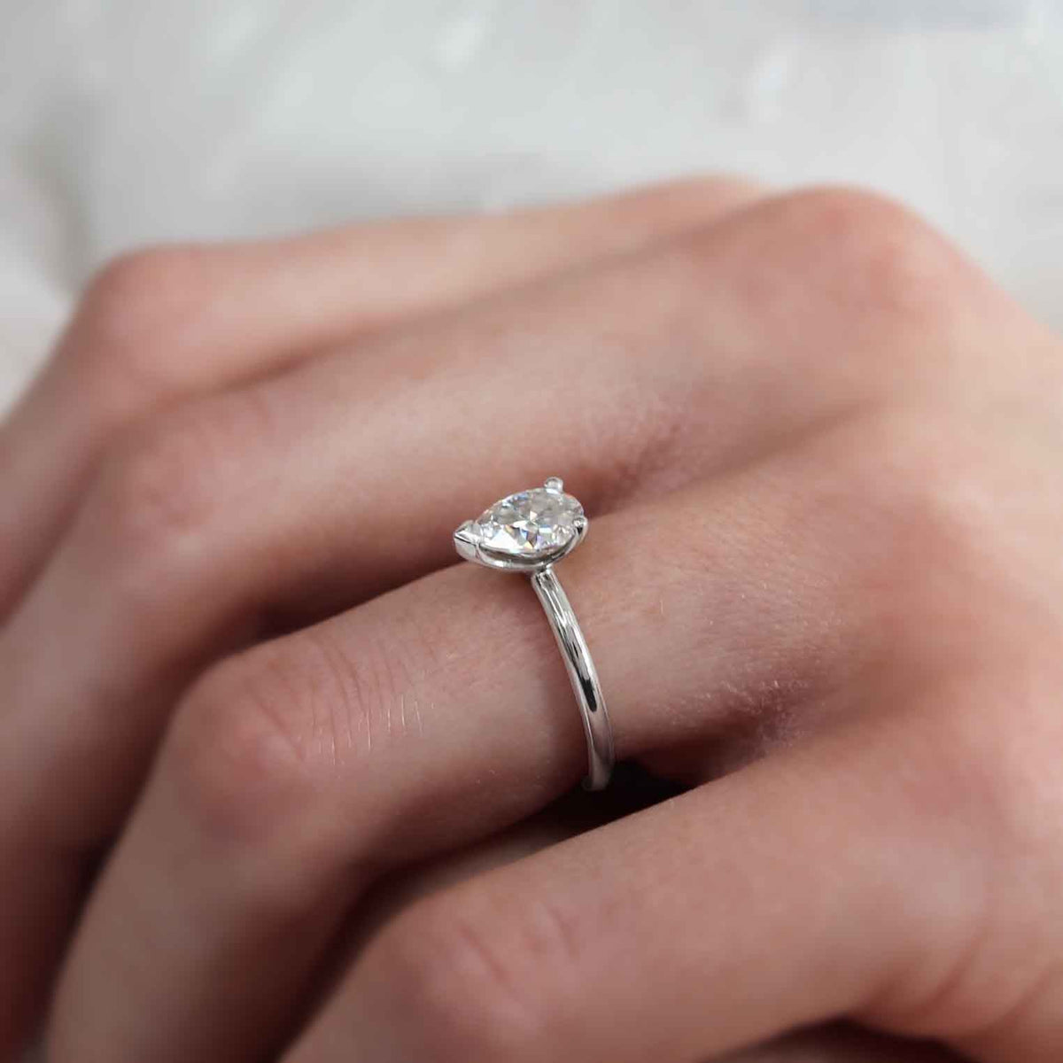 0.94 CT Pear Solitaire Lab Grown Diamond Engagement Ring