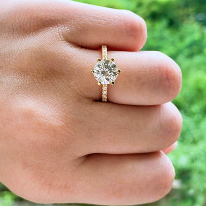 1.85 CT Round Pave Moissanite Engagement Ring