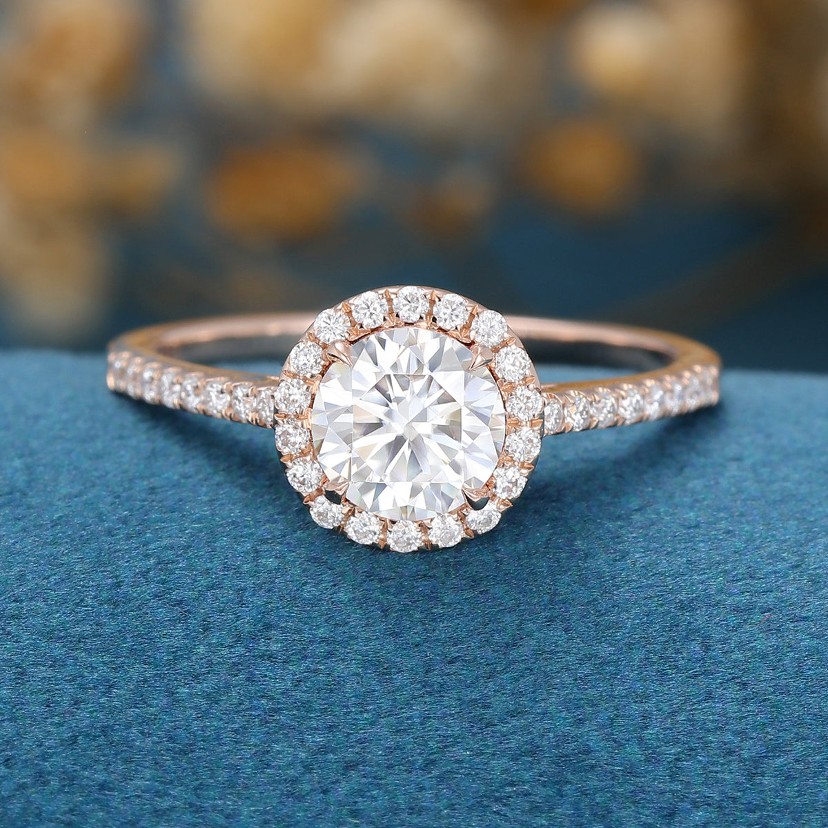 0.68 CT Round Halo & Pave Lab Grown Diamond Engagement Ring