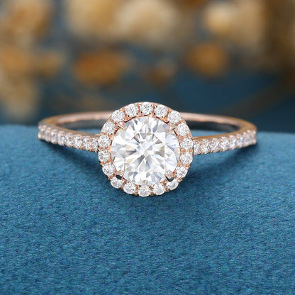 0.68 CT Round Halo & Pave Lab Grown Diamond Engagement Ring
