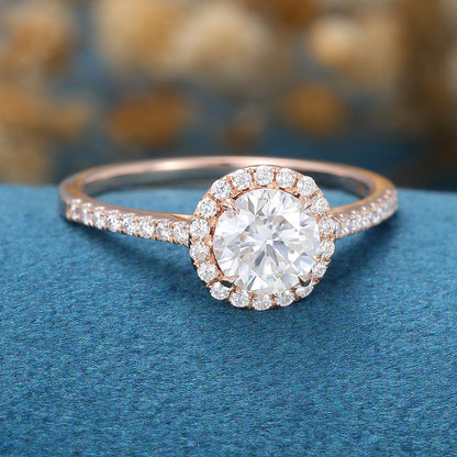 0.68 CT Round Halo & Pave Lab Grown Diamond Engagement Ring