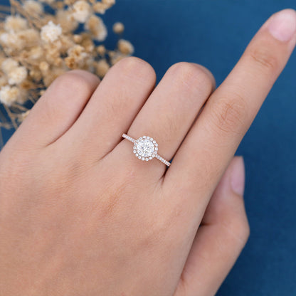 0.68 CT Round Halo & Pave Lab Grown Diamond Engagement Ring