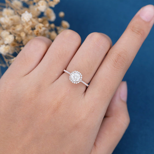 0.68 CT Round Halo & Pave Lab Grown Diamond Engagement Ring