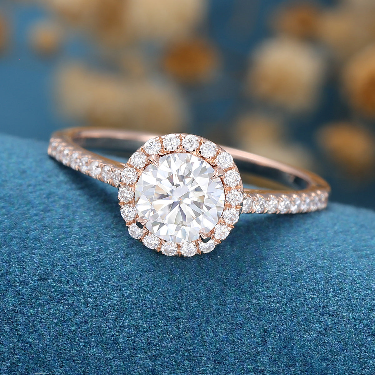 0.68 CT Round Halo & Pave Lab Grown Diamond Engagement Ring