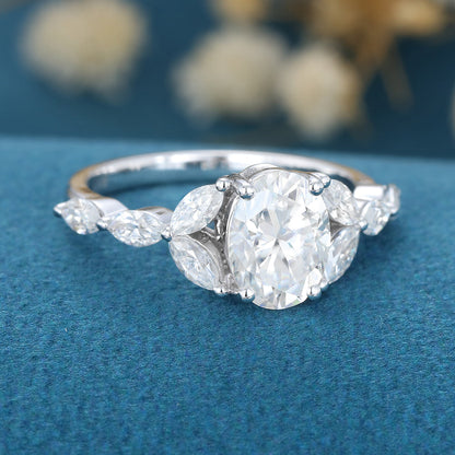 1.33 CT Oval Cluster Lab Grown Diamond Engagement Ring