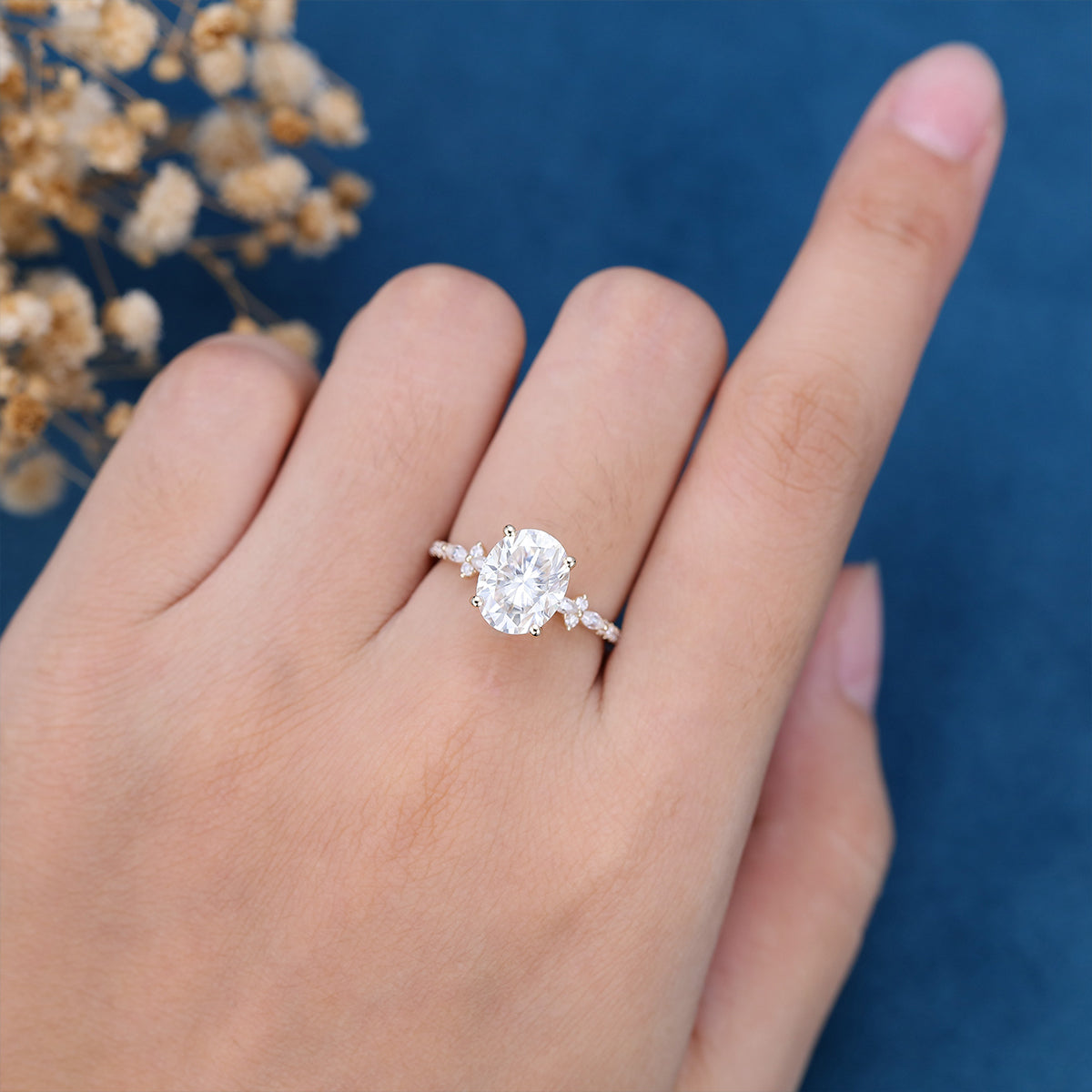 2.72 CT Oval Cluster Lab Grown Diamond Engagement Ring