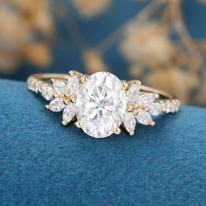 1.33 CT Oval Cluster Lab Grown Diamond Engagement Ring