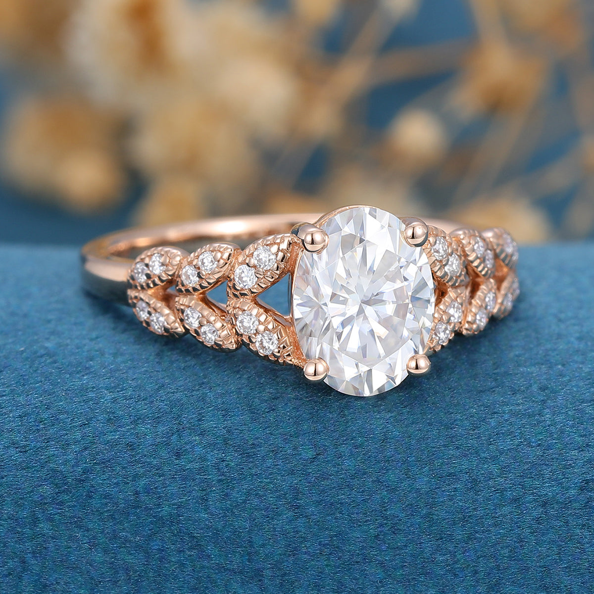 1.33 CT Oval Cluster Lab Grown Diamond Engagement Ring