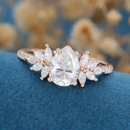 1 CT Pear Cluster Lab Grown Diamond Engagement Ring