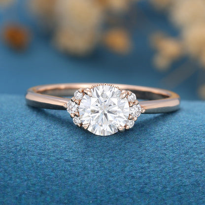 0.68 CT Round Cluster Lab Grown Diamond Engagement Ring